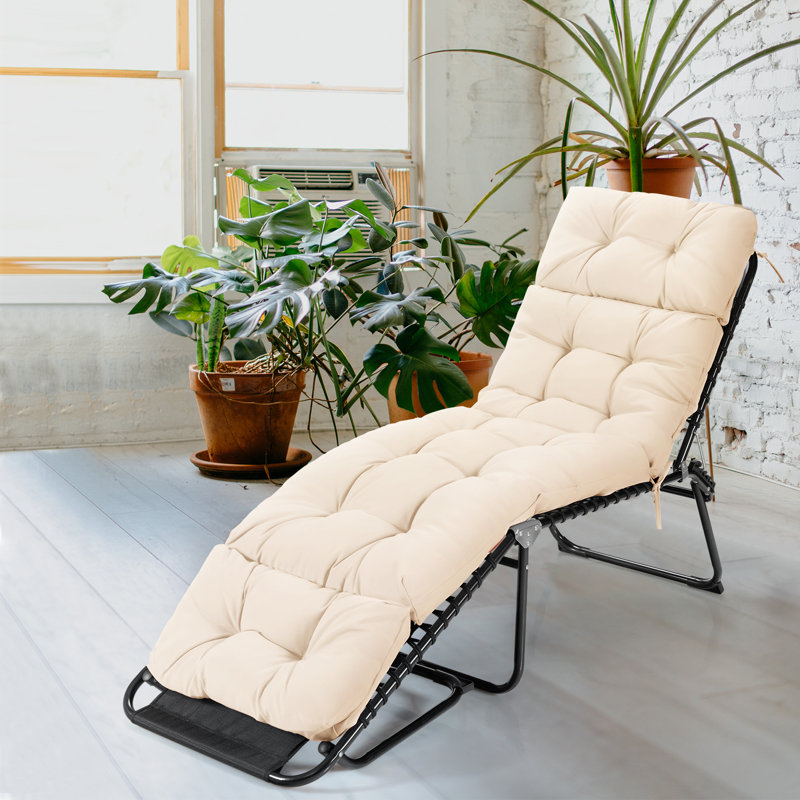 2 Pcs 73" Lounge Chaise Cushion Padded Recliner Cushion Indoor Outdoor, Beige, Solid Color