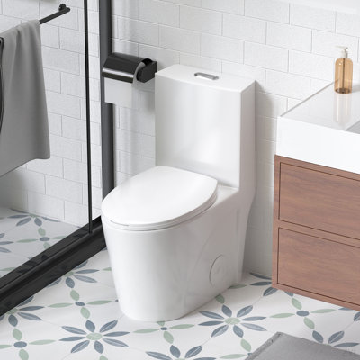 1.1/1.6 GPF Tornado Flush One-Piece Toilet For Bathrooms,Siphonic S-Trap 12",Elongated Bowl With Soft Close Seat,Powerful Dual Flush MAP 1000G,Comfort Chair Seat ADA Height 17"