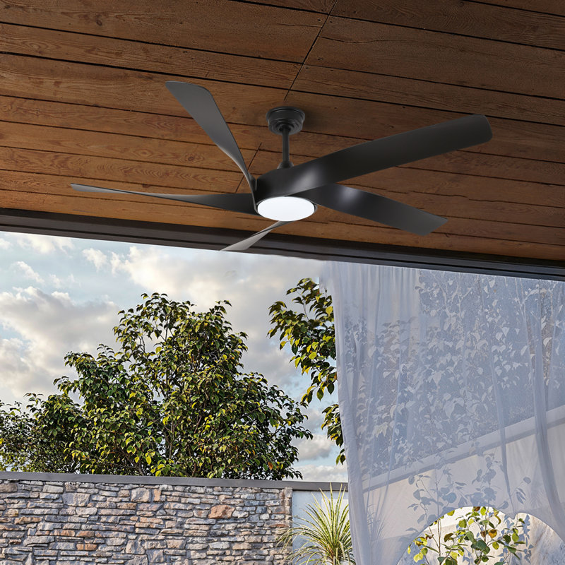 Kodiak 60-Inch Indoor/Outdoor Ceiling Fan with ABS Blades, Matte Black with Matte Black Blades, 6CCT Selectable LED, Whisper-Silenc DC Motor, Remote (5-Blade)
