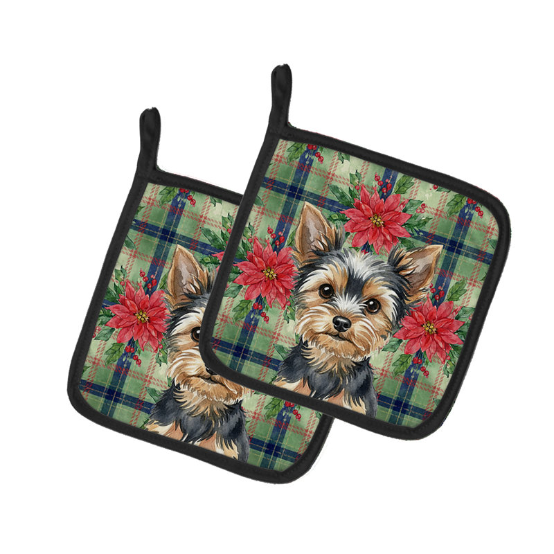Paire de poignées noires et brun clair Yorkshire Terrier Poinsettas