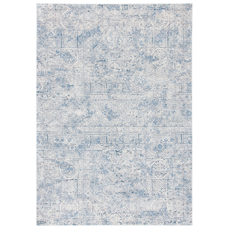 Tapis oriental ivoire / gris / bleu Attif Jacque, Rectangle 2 pi 7 po x 3 pi 1 po