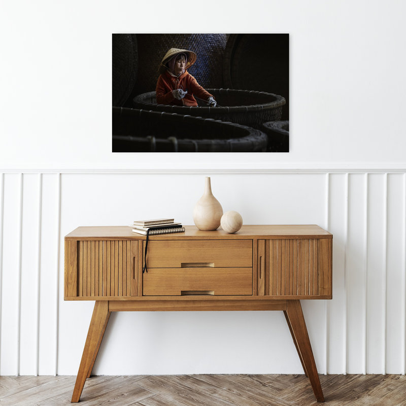 Art mural vietnamien traditionnel tissé serein, 16" H x 24" W