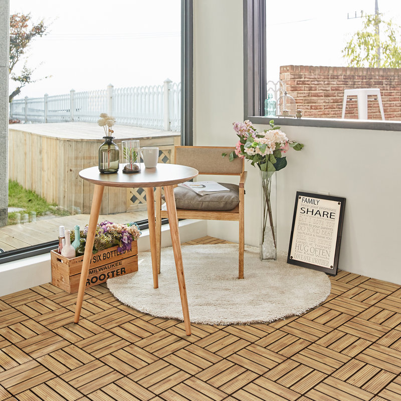 30cm L x 30cm W Solid Wood Tile in Brown, Light Brown