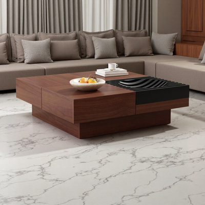 Table basse Mid-Century rétro italienne - Repose-pieds en bois d'acacia massif avec plateau relevable, finition brun patiné et noir
