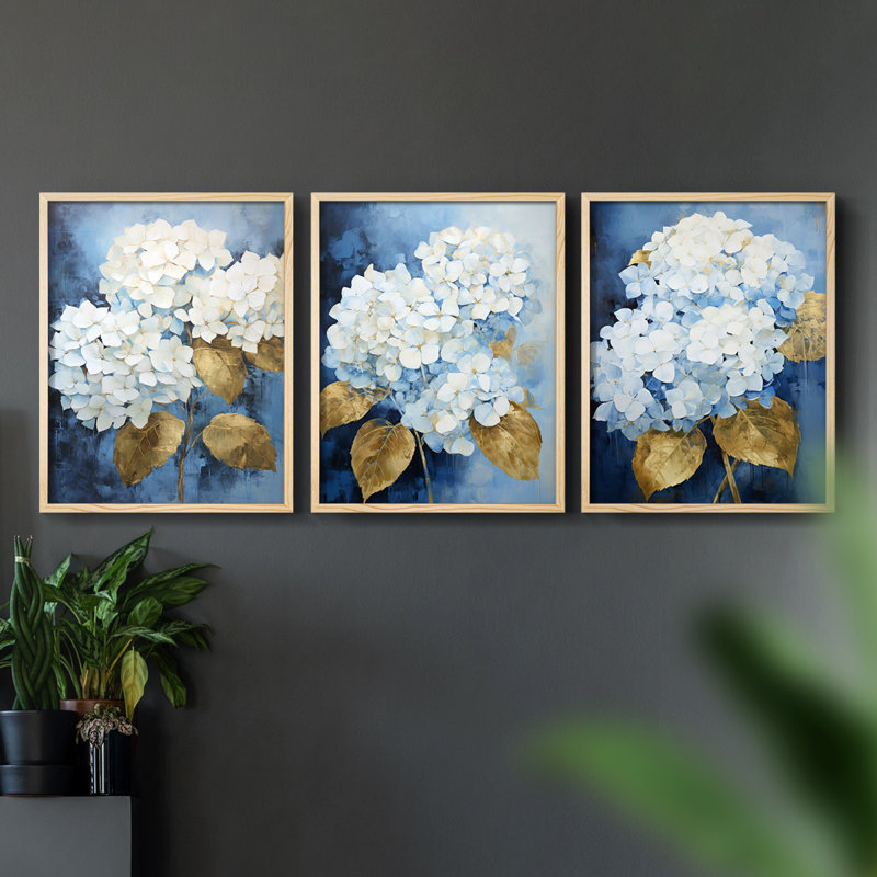 Étude florale, série XXXII, ensemble de 3 estampes numériques, prêt à accrocher, Naturel, H 14 po x l 33 po