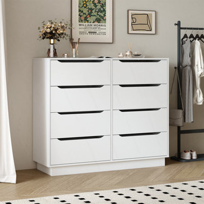 White Wooden Dresser with 8 Drawers, Large Capacity Storage for Bedroom and Living Room, Versatile and Stylish Furniture Solution