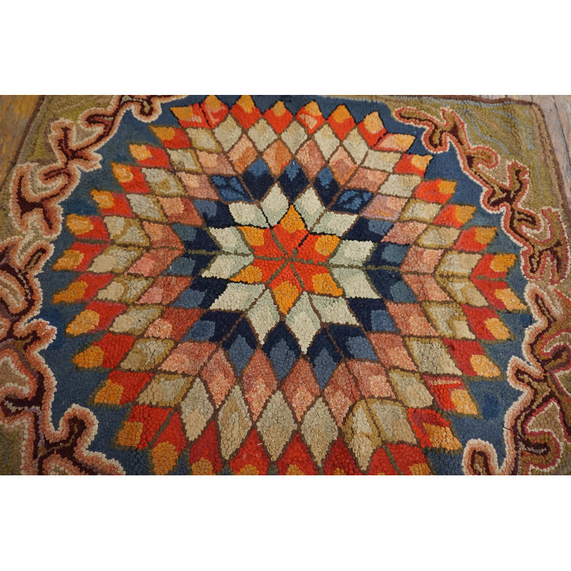Antique American Hooked Small Scatter Size Wool & Cotton Multicolor Rug