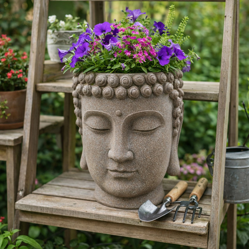 Lark Manor Buddha Head Planter Sculpture, Durable for Indoor or Outdoor  Plant Use, Gray, 14 L x 14 W x 17 H Inches & Reviews | Wayfair