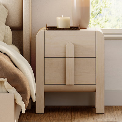 23.7" Modern Nightstand With Charging Station - Wood Bedside Table With 2 Drawers, Curved Design, For Bedroom Or Living Room