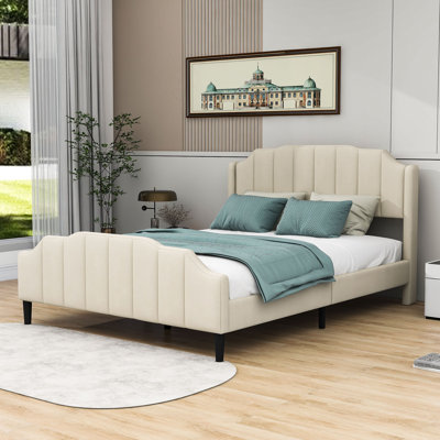 Lexx Queen Size Velvet Upholstered Platform Bed with Headboard, Slats and Footboard -  Everly Quinn, C0FB771F4DD64EDCB2B70EFB5B3E0536