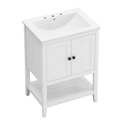 Meuble-lavabo moderne 24 po avec lavabo en céramique, armoire avec tablette ouverte