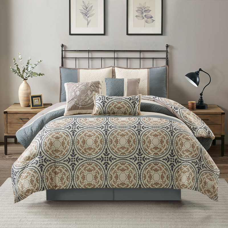 Camila Comforter Set, Queen Comforter + 6 Additional Pieces, Gray