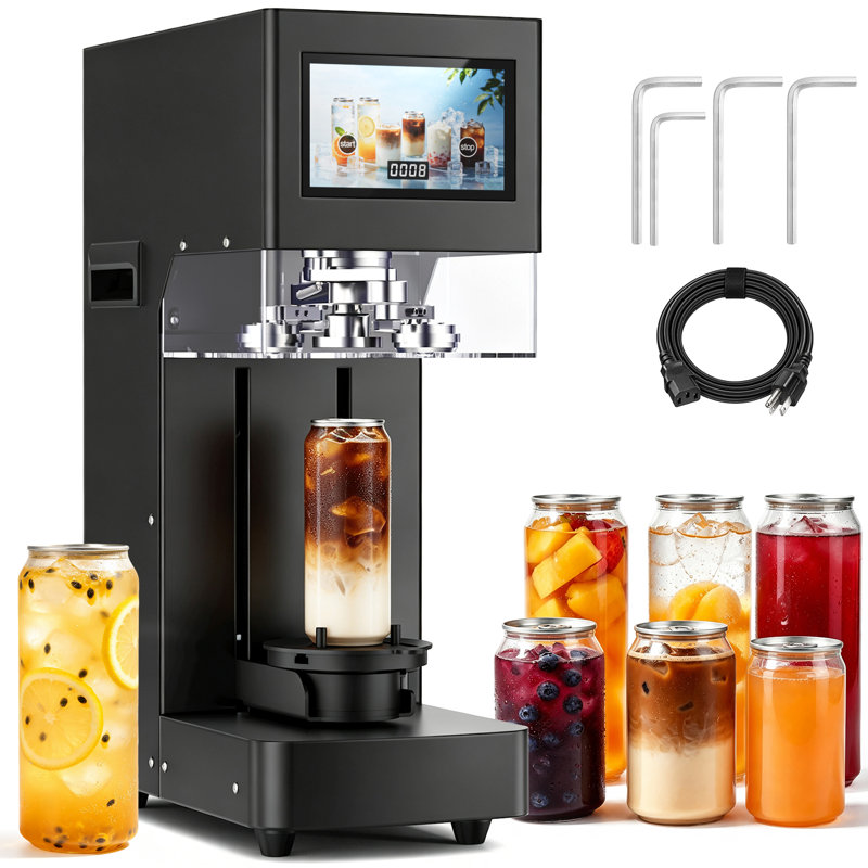 Commercial Automatic Can Seamer with Dual Rollers, Height Detection and Touchscreen, Matte Black