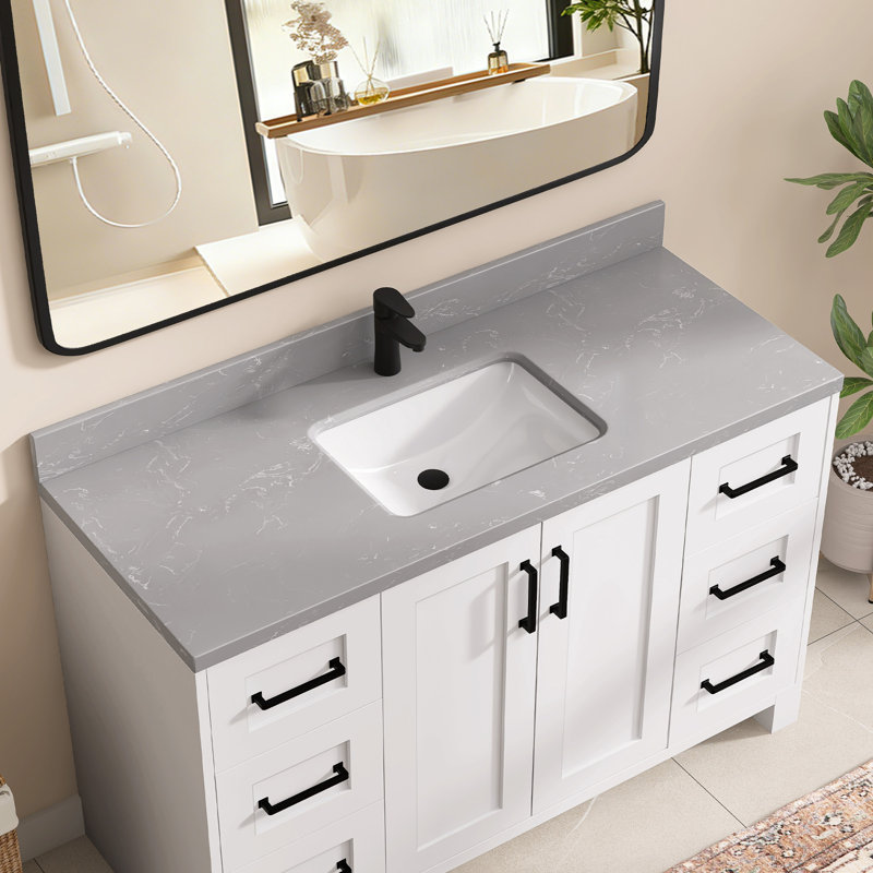 Dessus de meuble-lavabo rectangulaire simple 54 po avec comptoir à dosseret gris