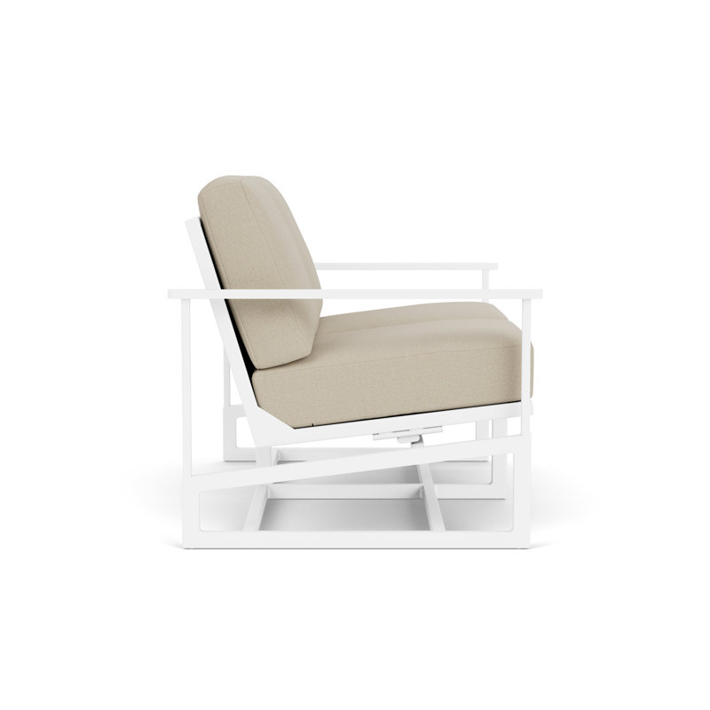 Outdoor Summit Rocker Bench with Cushions, Mink, Rumba Straw, Matte White
