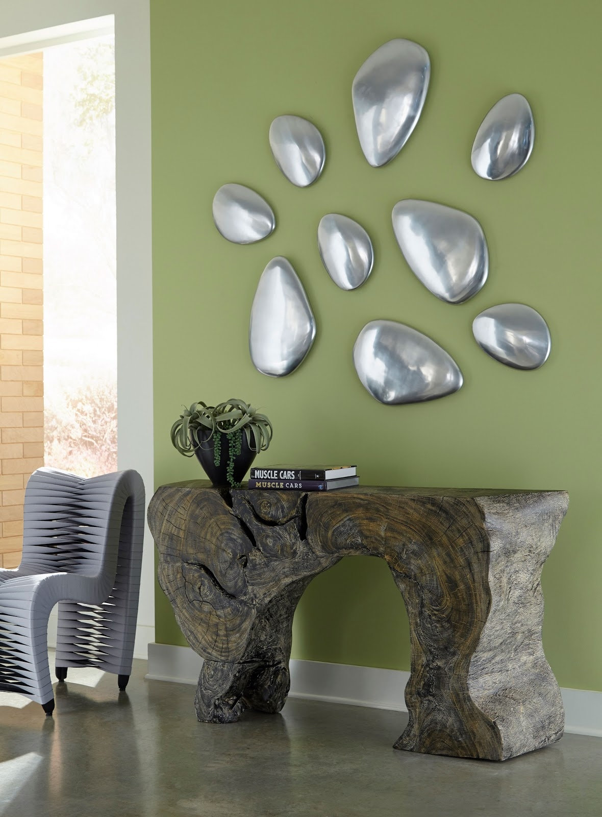 Brass River Stone Wall Décor Set of 3, 16" H x 13" W x 9" D, Silver