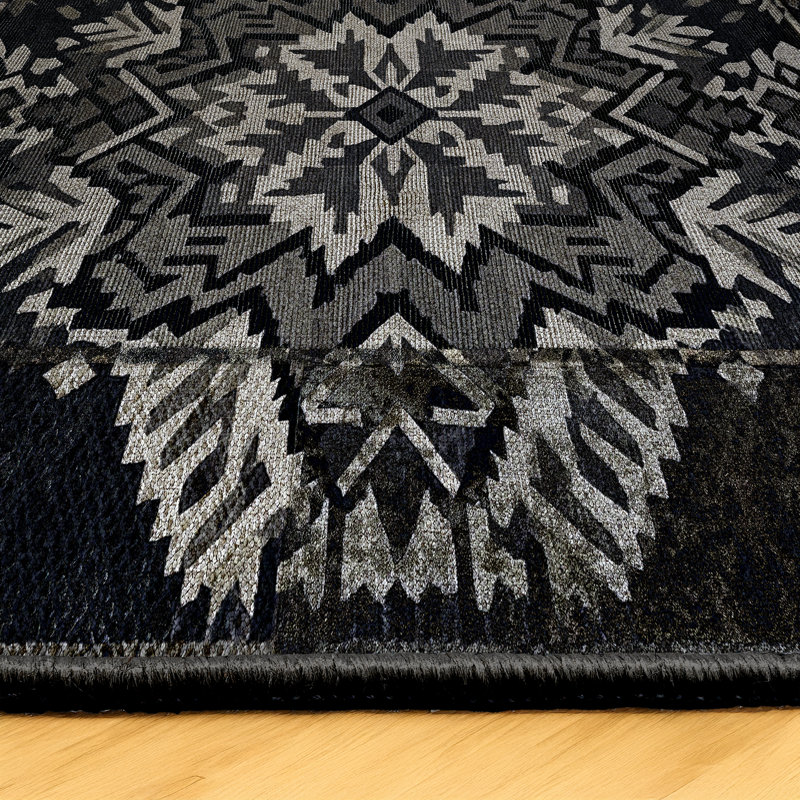 Rayhan Collection Digital Print Cotton-Polyester Black Moroccan Rug, Runner 2'8" x 8'3"