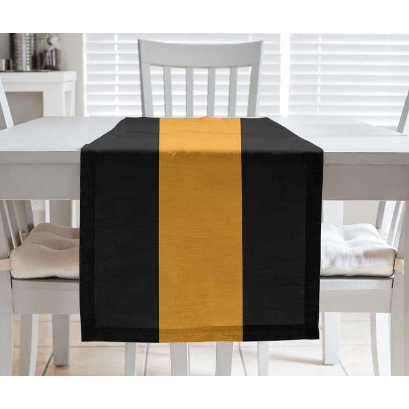 Miami Basketball Table Runner, 90" L x 16" W, Black/Yellow/Black, Cotton blend