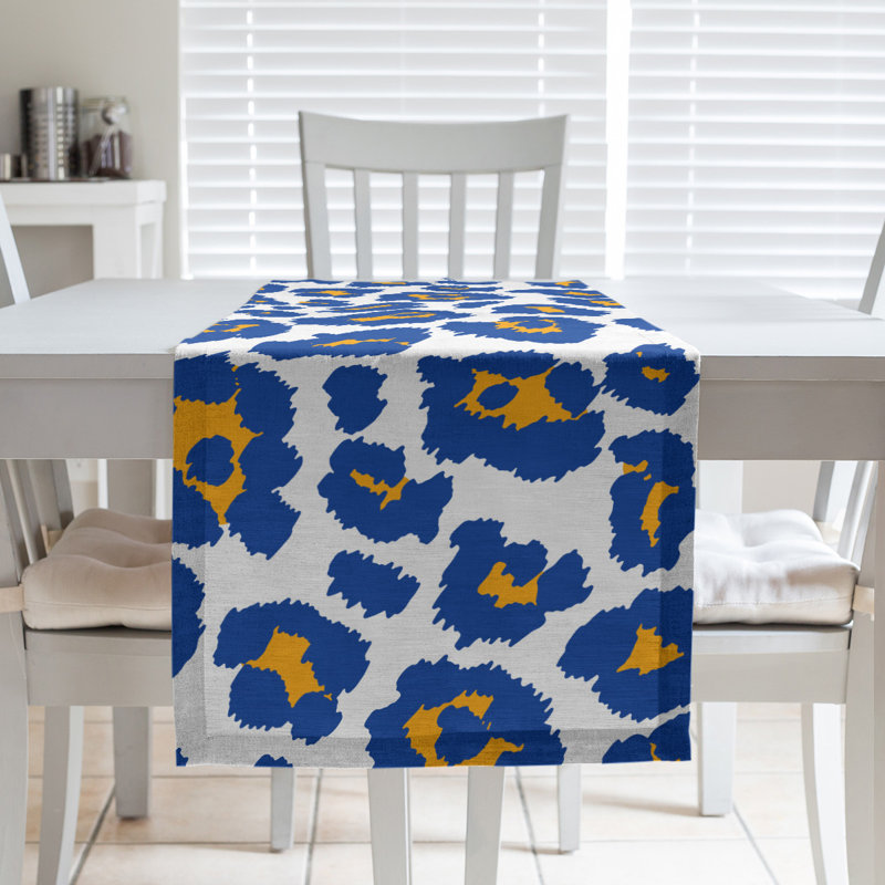 Chemin de table à imprimé animal, 90 po x 16 po, Blanc / Bleu / Jaune