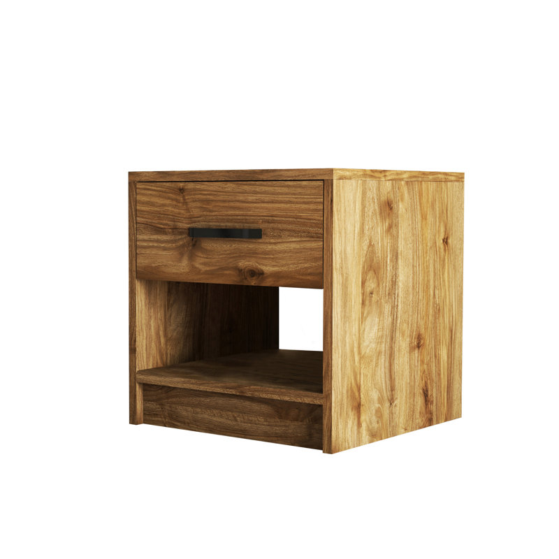 Modern Nightstand with 1 Drawer & Multiple Shelves, 20.5 x 18.3 x 17.7 inches | 100% Melamine Coated Particle Board, Thickness: 0.7 inches | Wall-Mountable Design, Elegant & Functional for Bedroom Decor