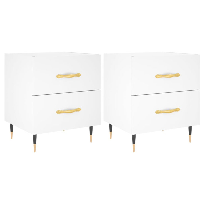 Rydal 40cm W Iron Bedside Table, White, Set of 2