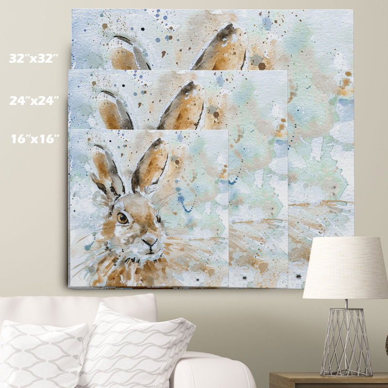« lièvre » par carol robinson, reproduction d’art sur toile tendue, H 16 po x l 16 po x P 1,5 po