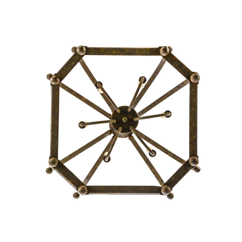 Citadel 46" Organic Rust Lantern Chandelier with Clear Seeded Glass