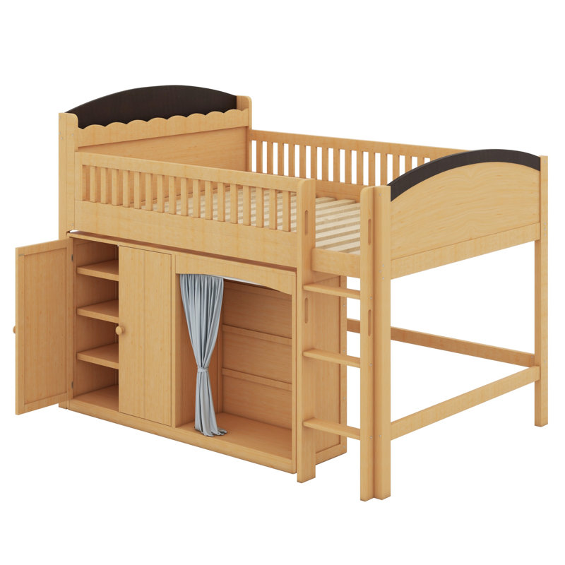 Lit mezzanine avec armoire de rangement, garde-robe et lumières DEL pour enfants adolescents, Wood Colour+Espresso