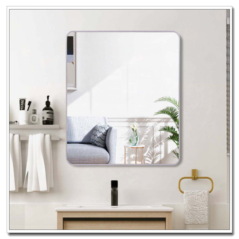 Miroir mural mural en métal pour salle de bain, Argent argent