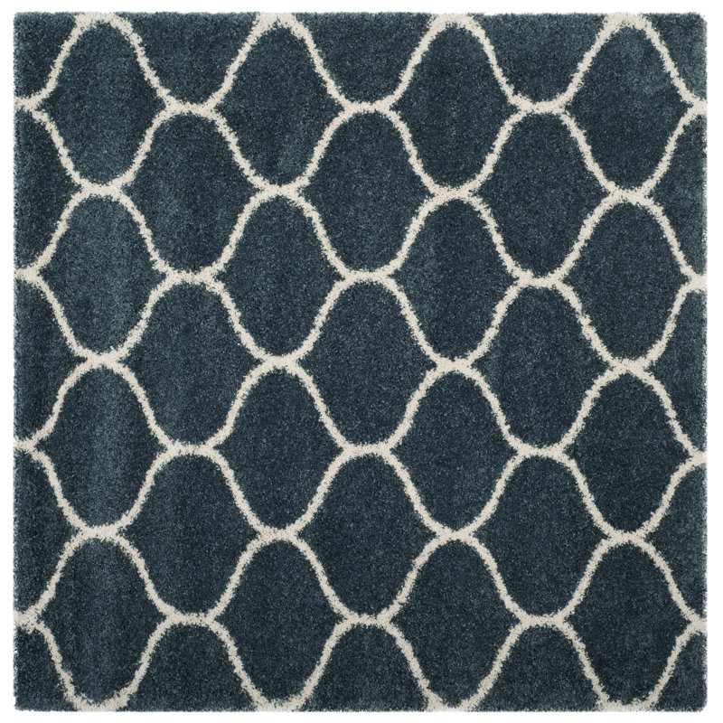 Darrold Hudson Shag Performance Geometric Rug, Square 3', Blue/Ivory