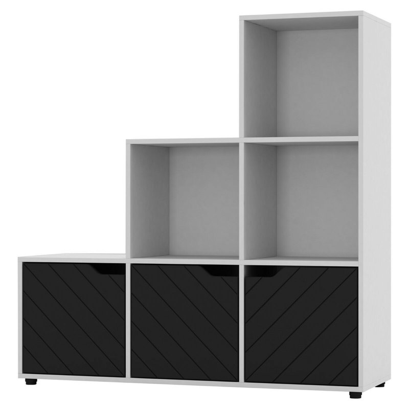 Berrak 90.5cm H x 89cm W Step Bookcase, White/Black