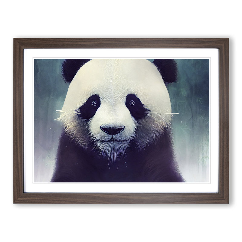 Effervescent Panda - Single Picture Frame Painting, 25cm H x 34cm W x 2cm D, Walnut