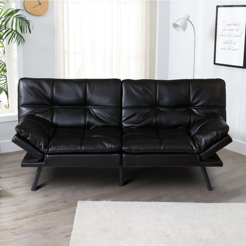 Canapé-lit convertible 71 po, canapé-lit futon simple, Similicuir noir