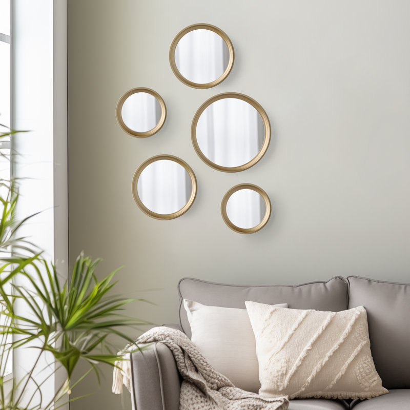 Bedouet 5-Piece Antique Gold Round Wall Mirror Set, Antique Gold