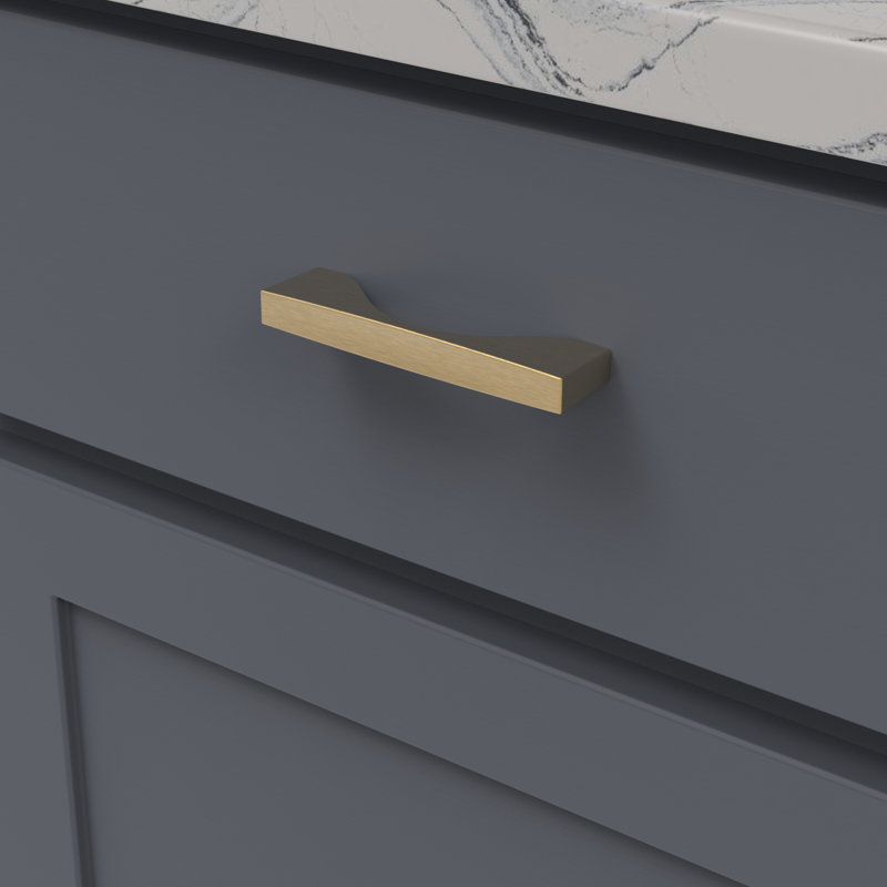 Channel Collection Handle Pull - Cabinet Pull - Contemporary Hardware for Drawers & Cabinets, Brushed Golden Brass, 3 3/4"