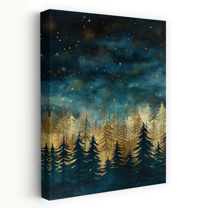 «Enchanted Starry Forest Peaceful Serene Tranquil Christmas Tree Forest Landscape», reproduction d'art mural