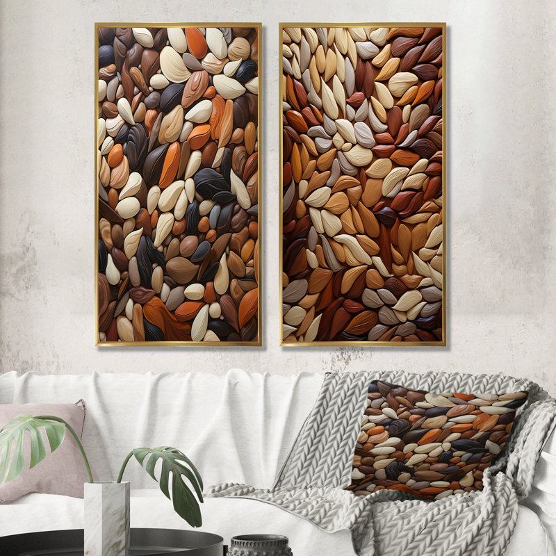 Haricots ballet collage de pierre - ensemble de 2 impressions sur toile cacao, Cadre flottant doré, H 28 po x l 25 po