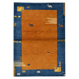 Hand Knotted Wool Area Rug in Rust And Navy