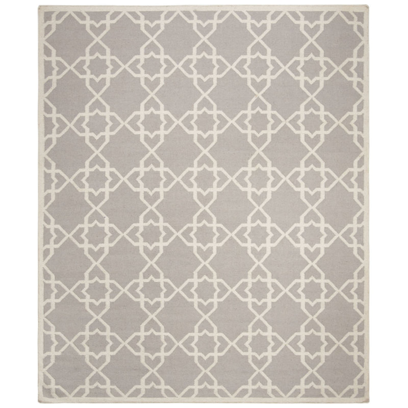 Rodgers Hand Woven Flat Weave Wool/Cotton Geometric Rug in Ivory/Gray, Rectangle 8' x 10'