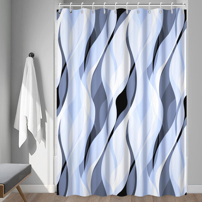 Light Blue Pack of 1 Modern Abstract Striped Shower Curtain Set with Hooks, 182.88"H x 137.16"W