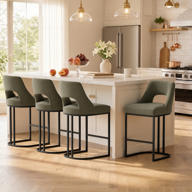 Tabouret de bar moderne à hauteur de comptoir 26,7 po avec structure en métal, Black, Green