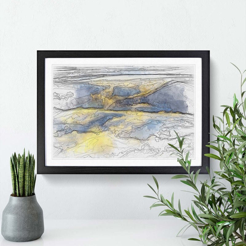 Clouds over the Mountains in Abstract - Picture Frame Graphic Art Print, 62cm H x 87cm W x 2cm D, Black Framed