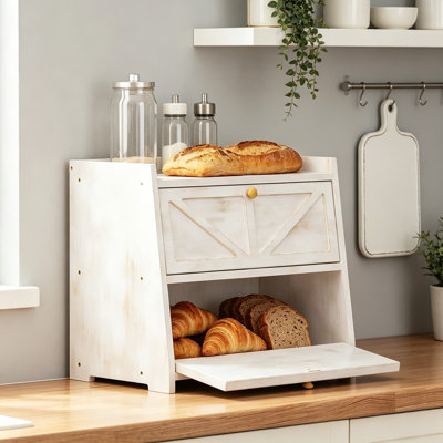 Boîte à pain rétro à double couche pour comptoir de cuisine, contenant à pain en bambou naturel avec grande capacité et serrure magnétique
