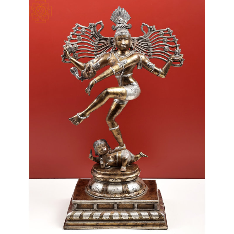 Décoration de maison en laiton 28 po Nataraja, Cuivre / argent