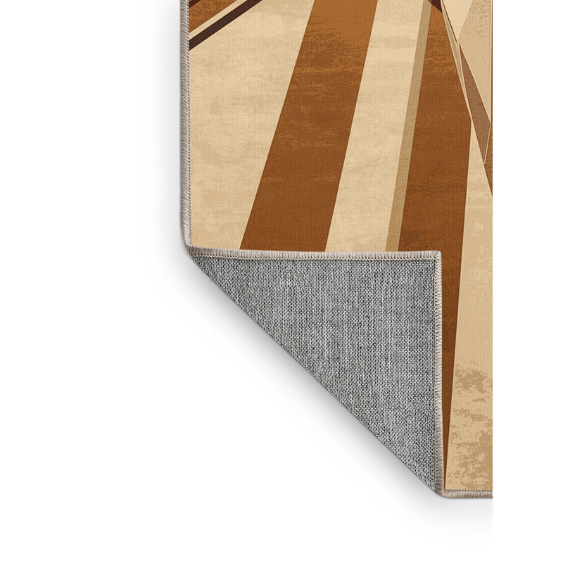 Machine Washable Vehicles And Transportation Supersonic Jet Airplane Sleek & Chic Modern Geometric Rug in Brown – Beige Binding
