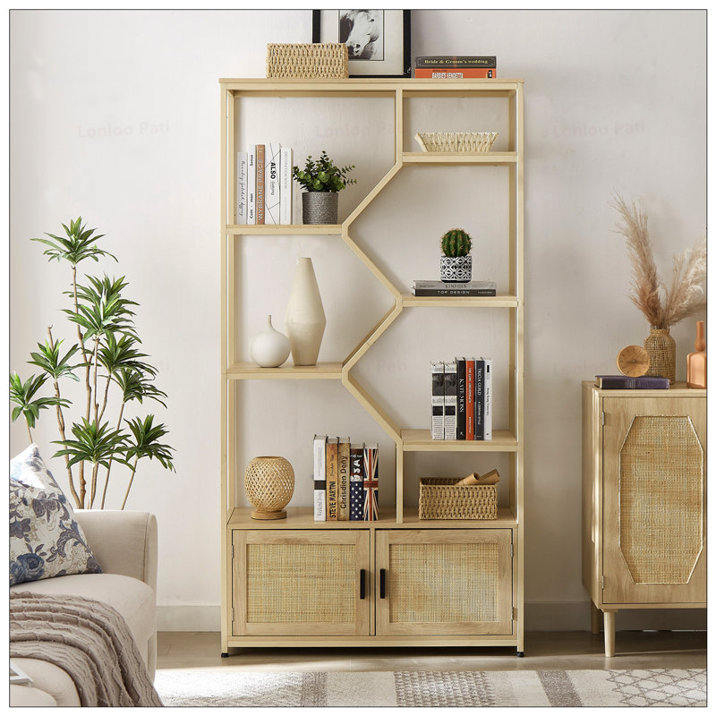 Bibliothèque à 7 niveaux en rotin avec armoire
