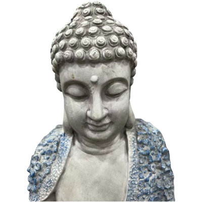 16'' Weatherproof Resin Buddha Garden Statue, Blue Floral Accent Meditating Buddha Figurine, Outdoor Zen Decor for Patio, Yard, Lawn & Landscape