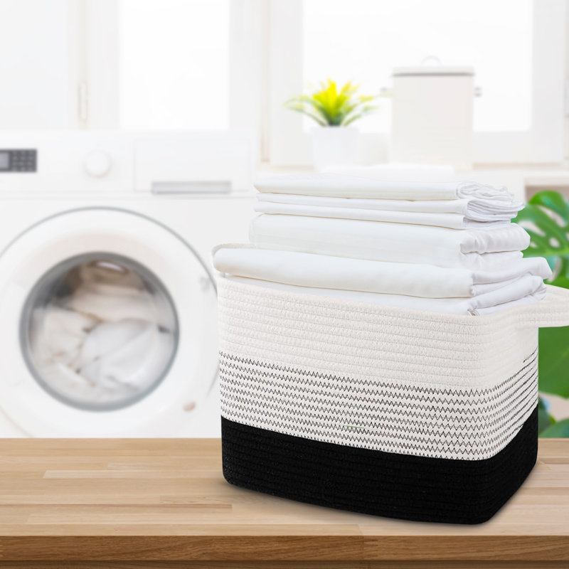  Ensemble de 3 paniers de rangement en corde de coton tissé, Noir