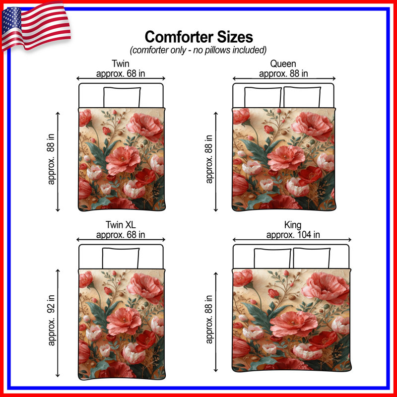 Red Pink Peony Bouquet Comforter, Twin