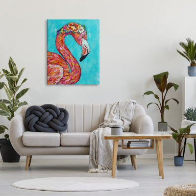 «Floral Flamingo Bird Bold Saturated Blossoms Collage» par Lisa Morales - peinture sur toile tendue